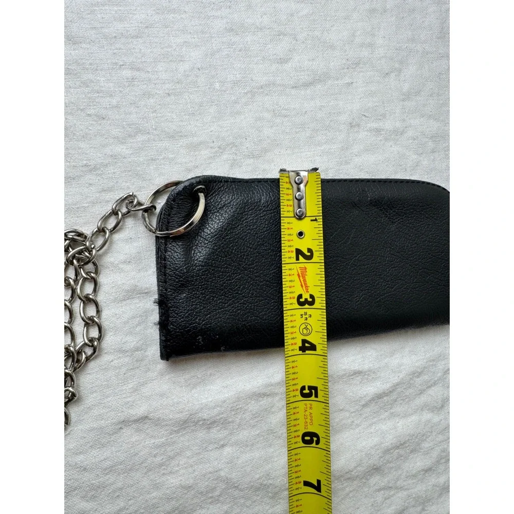 La Rosa Design Black Pebbled Leather Biker Trucker Wallet w Chain Belt Loop VTG